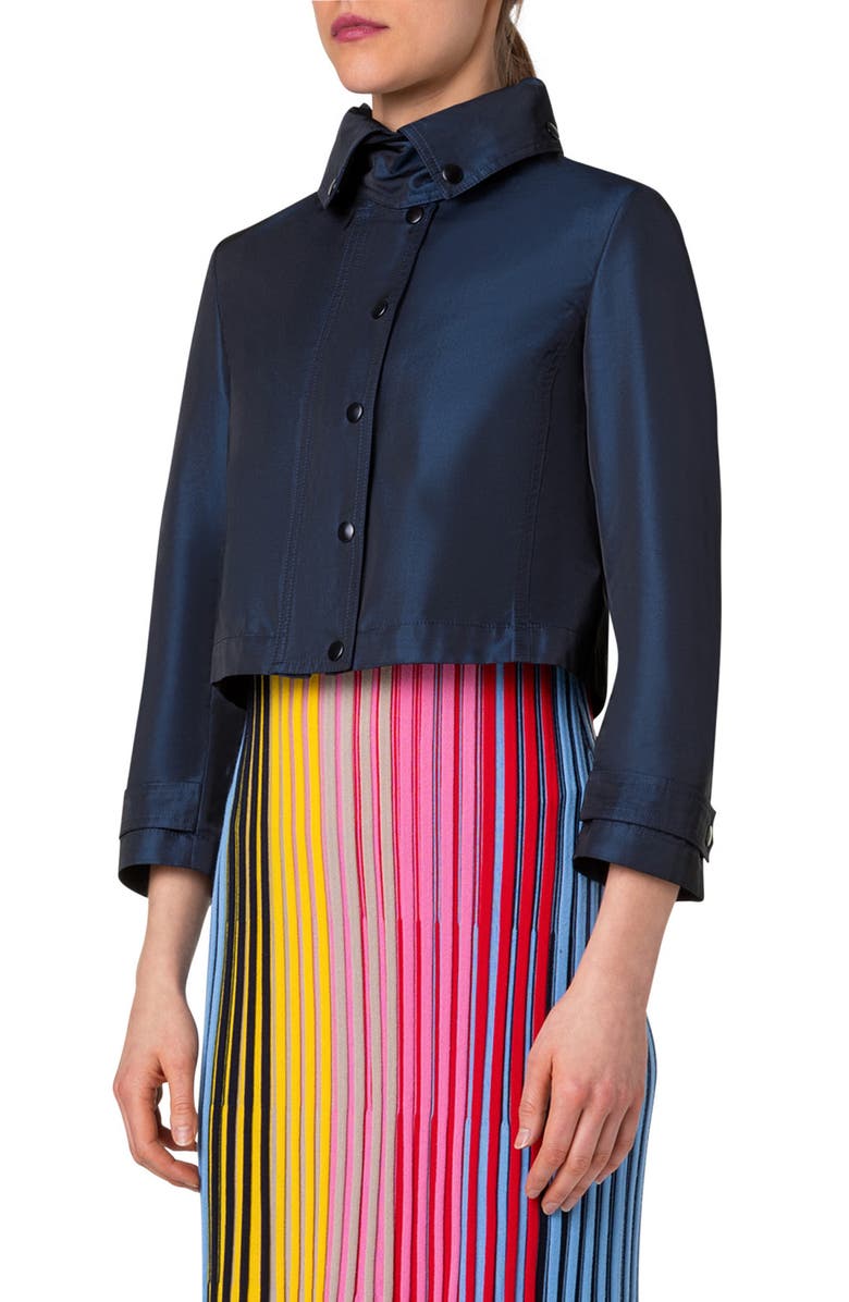 Akris punto Water Repellent Techno Satin Hooded Crop Jacket, Alternate, color, 
