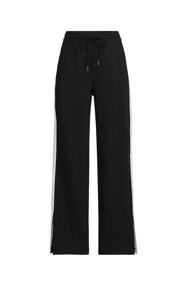 Lands' End Knit High Rise Relaxed Straight Leg Side Stripe Pants, Alternate, color, Black/White