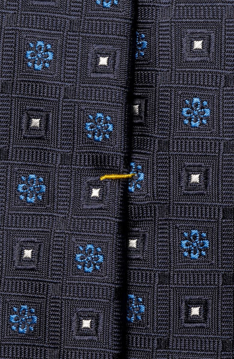Eton Geometric Grid Silk Tie, Alternate, color, Navy