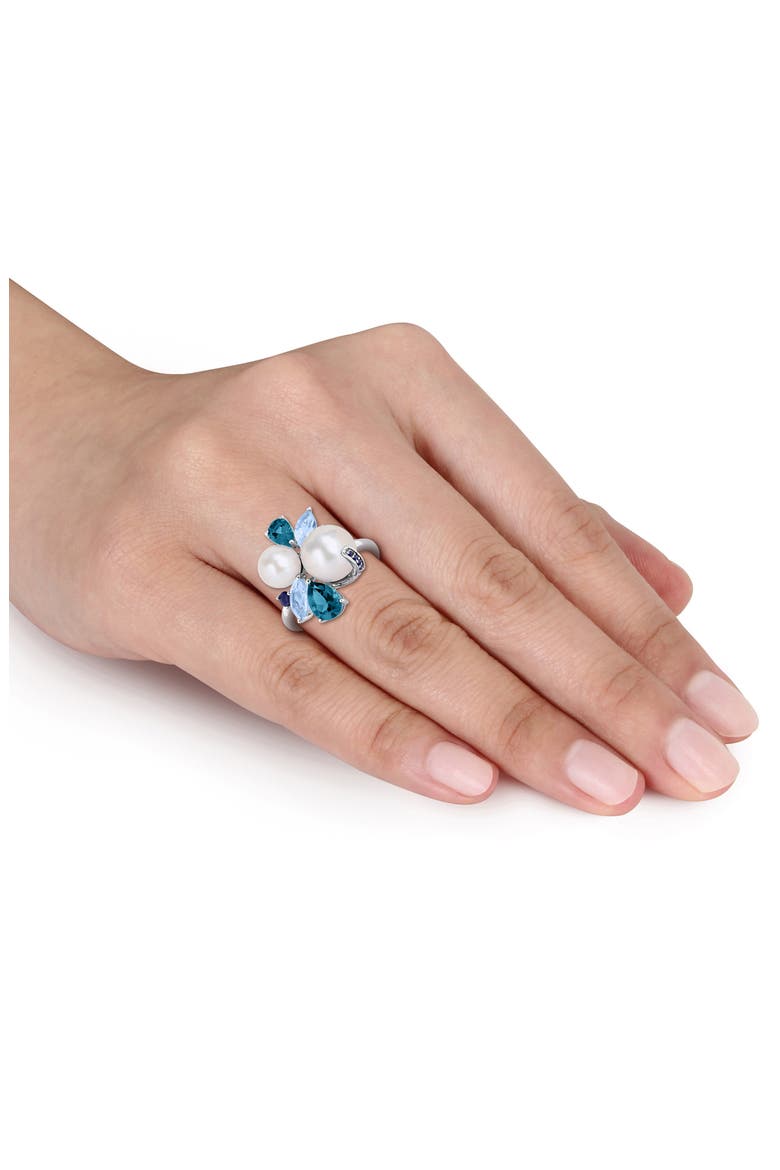 Cultured Pearl & Semiprecious Stone Cluster Ring, Alternate, color, BLUE