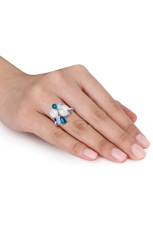 Delmar Cultured Pearl & Semiprecious Stone Cluster Ring In Blue