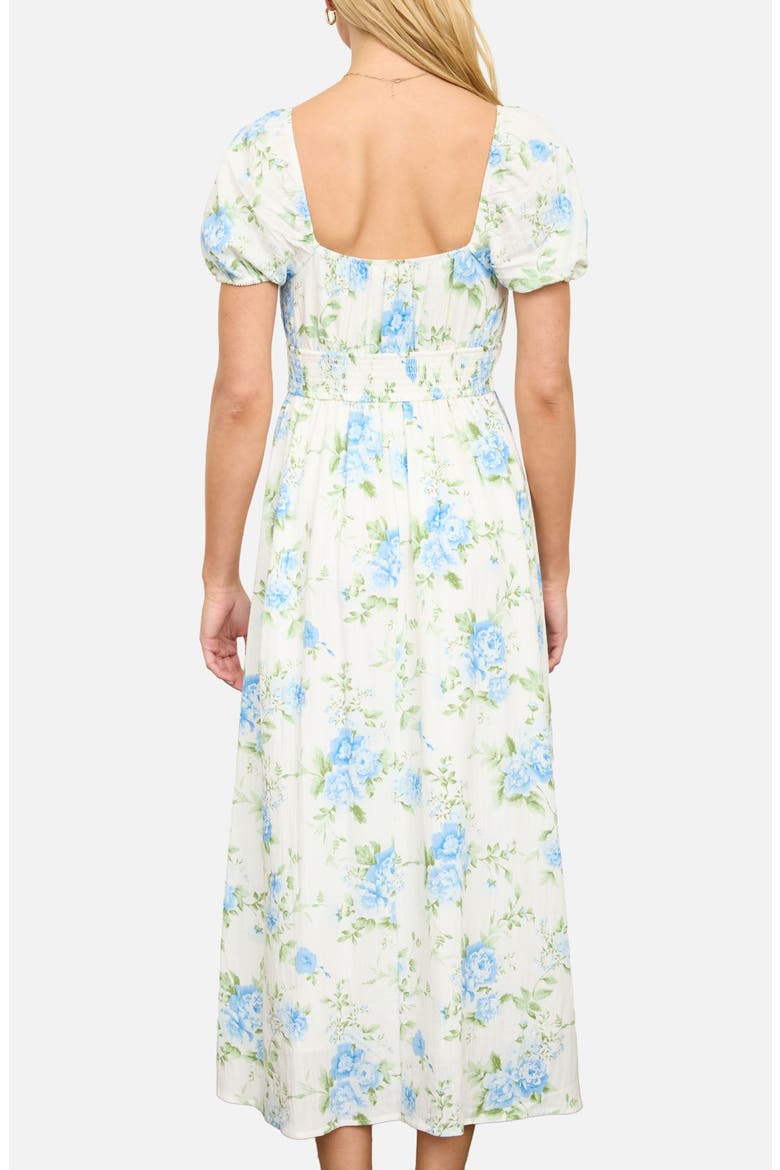 Puff Sleeve Midi Dress, Alternate, color, BLUE/ IVORY