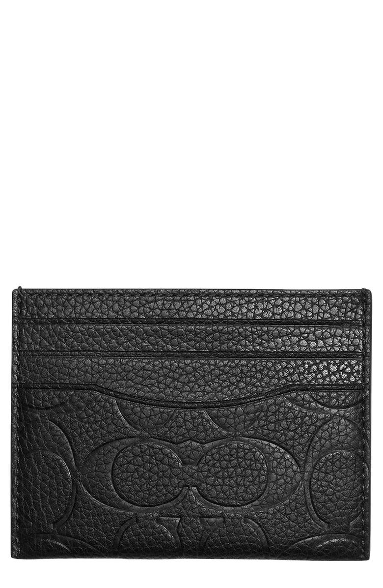 COACH Signature Embossed Leather Card Case, Main, color,