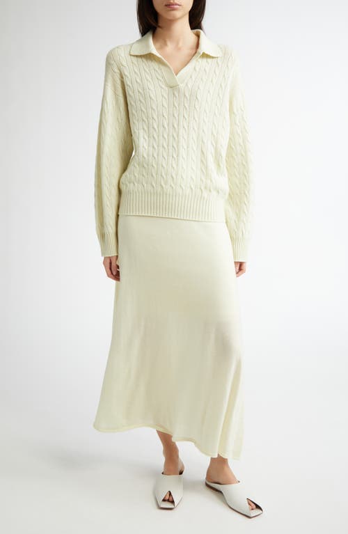 Johnstons Of Elgin Cable Knit Johnny Collar Cashmere Sweater In Lemon