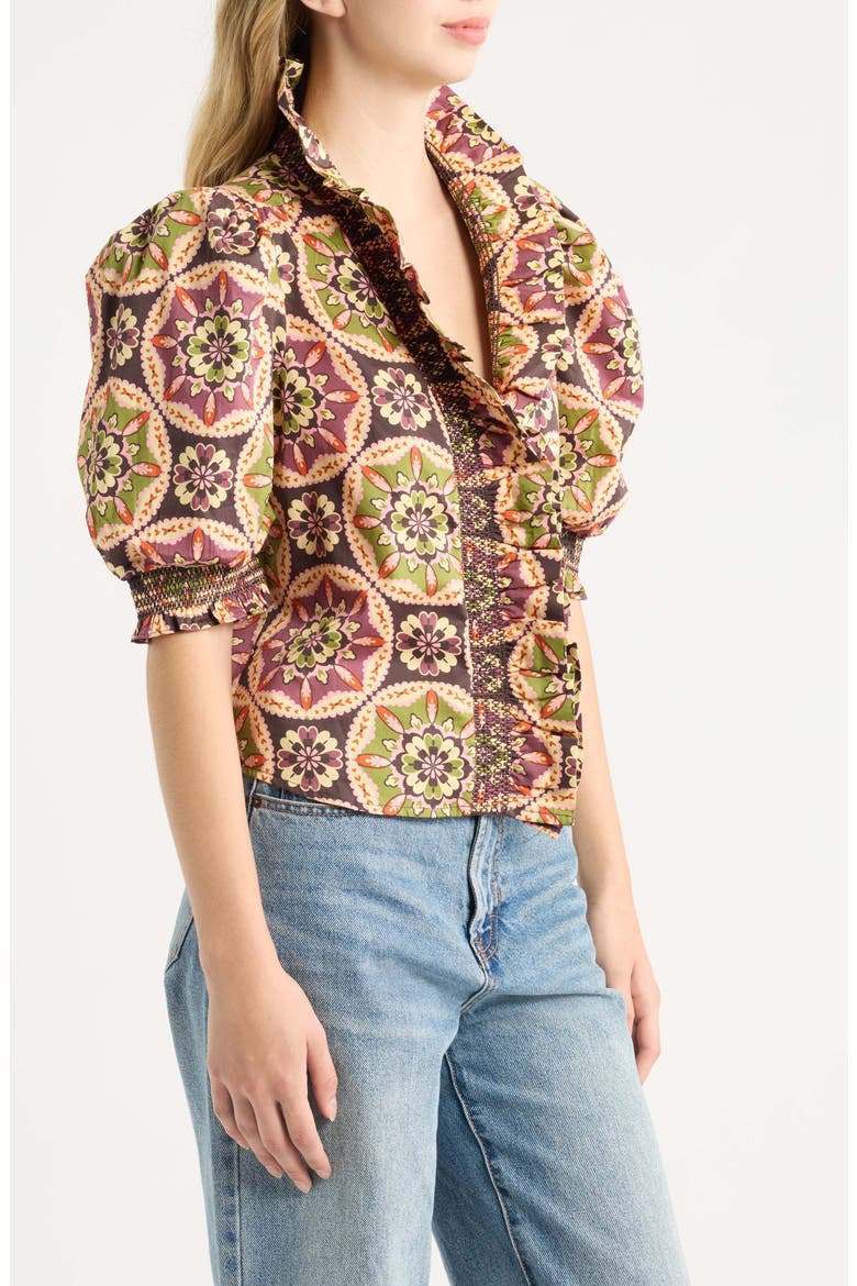 Zuri Print Puff Sleeve Top, Alternate, color, LETTERS TO HATTIE MEDALLION