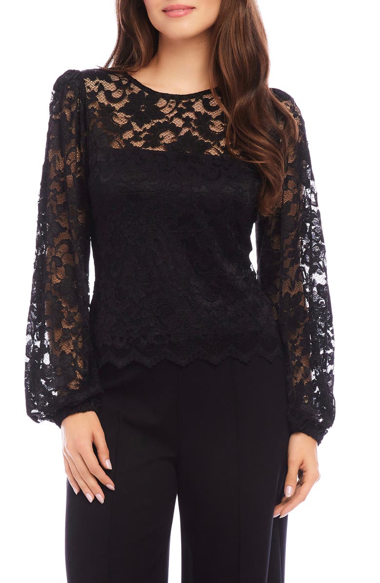 Karen Kane Balloon Sleeve Lace Top, Main, color, Black