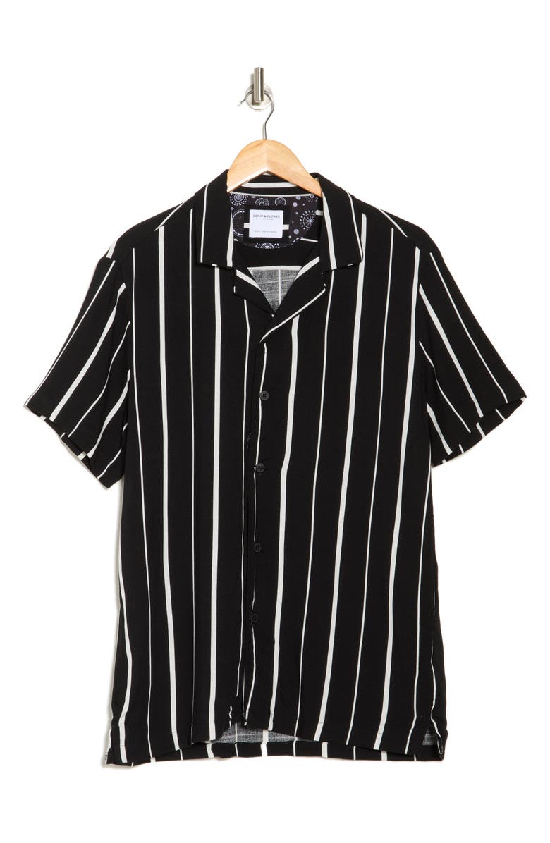 DENIM AND FLOWER Stripe Camp Shirt, Alternate, color, Black/ White