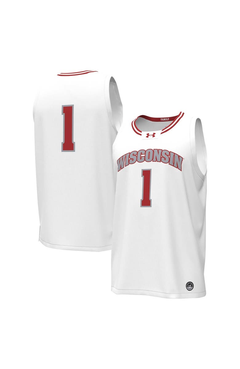 Under Armour Men's Under Armour #1 White Wisconsin Badgers Replica Basketball Jersey, Alternate, color, White