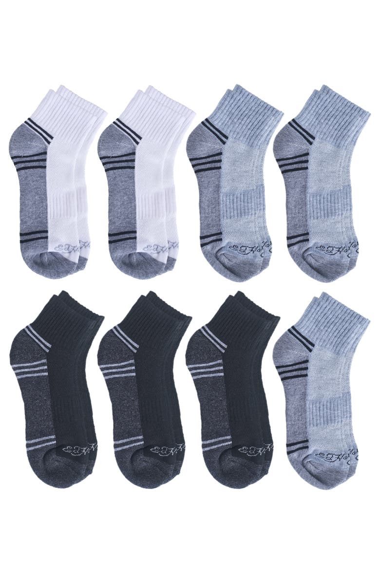 Boys Athletic Half Cushion Quarter Sock 8-Pack, Alternate, color, Black White Grey