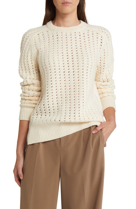 Open Stitch Crewneck Wool & Cashmere Sweater