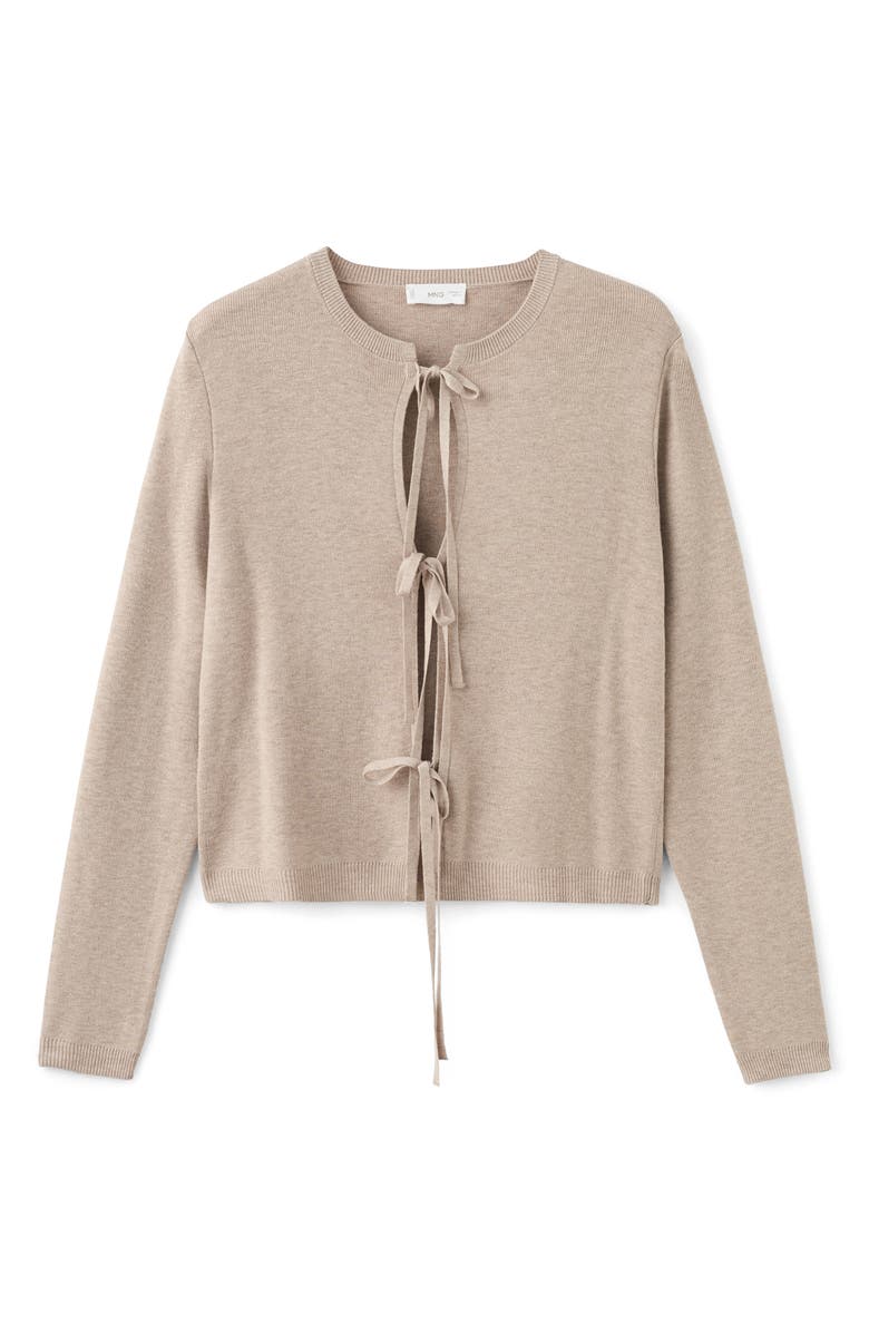 MANGO TEEN Bow Front Cardigan, Main, color, Sand
