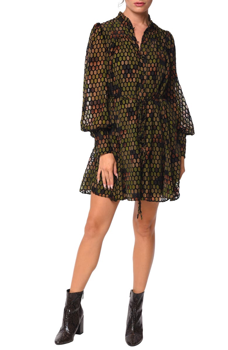 CIEBON Suxie Geo Print Long Sleeve Mini Shirtdress, Main, color, 