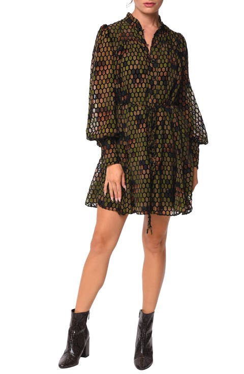 Suxie Geo Print Long Sleeve Mini Shirtdress