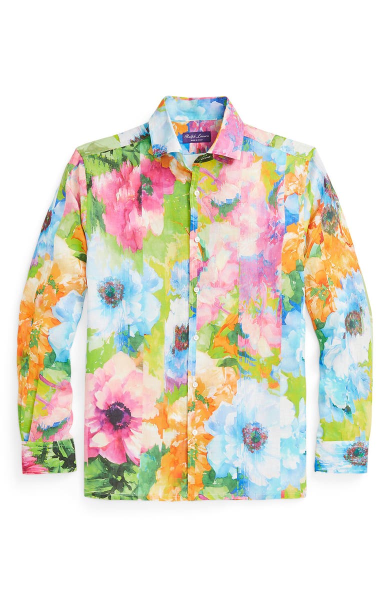 Ralph Lauren Purple Label Floral Print Linen Button-Up Shirt, Alternate, color,