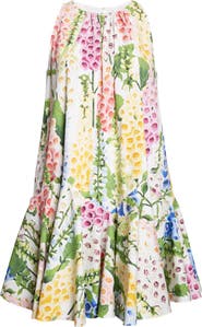 Oscar de la Renta Foxglove Print Sleeveless Stretch Cotton Dress
