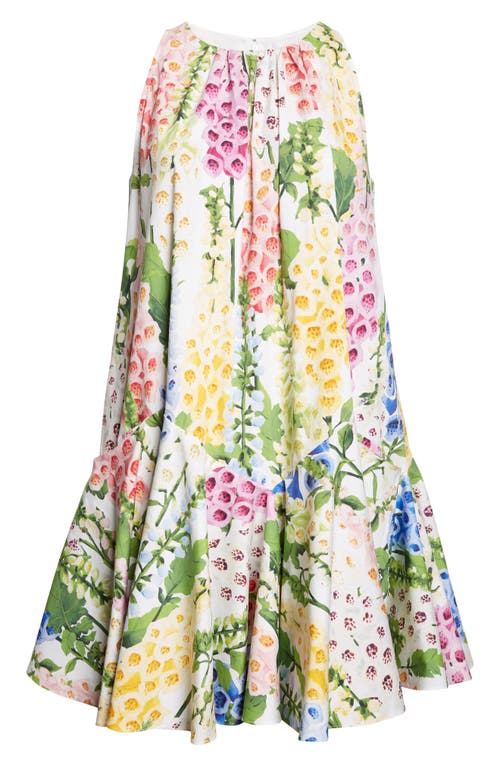 Oscar De La Renta Foxglove Print Sleeveless Stretch Cotton Dress In Multi