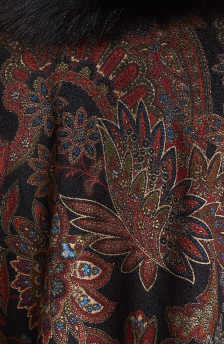 Sofia Cashmere Genuine Fox Fur Trim Paisley Cashmere Cape, Alternate, color, 