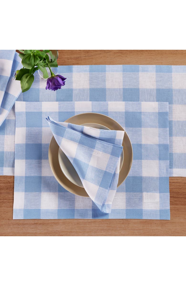 Solino Home Linen Dinner Napkins - Buffalo Check, 20" x 20", Alternate, color, Chambray Blue And White
