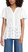 Lands' End Short Sleeve Mixed Media Eyelet Top
