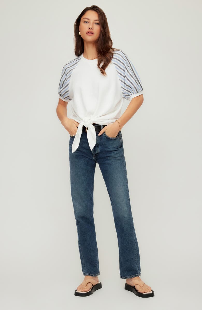 FIFTEEN TWENTY Jami Contrast Sleeve Tie Front Organic Cotton Top, Alternate, color, Off White