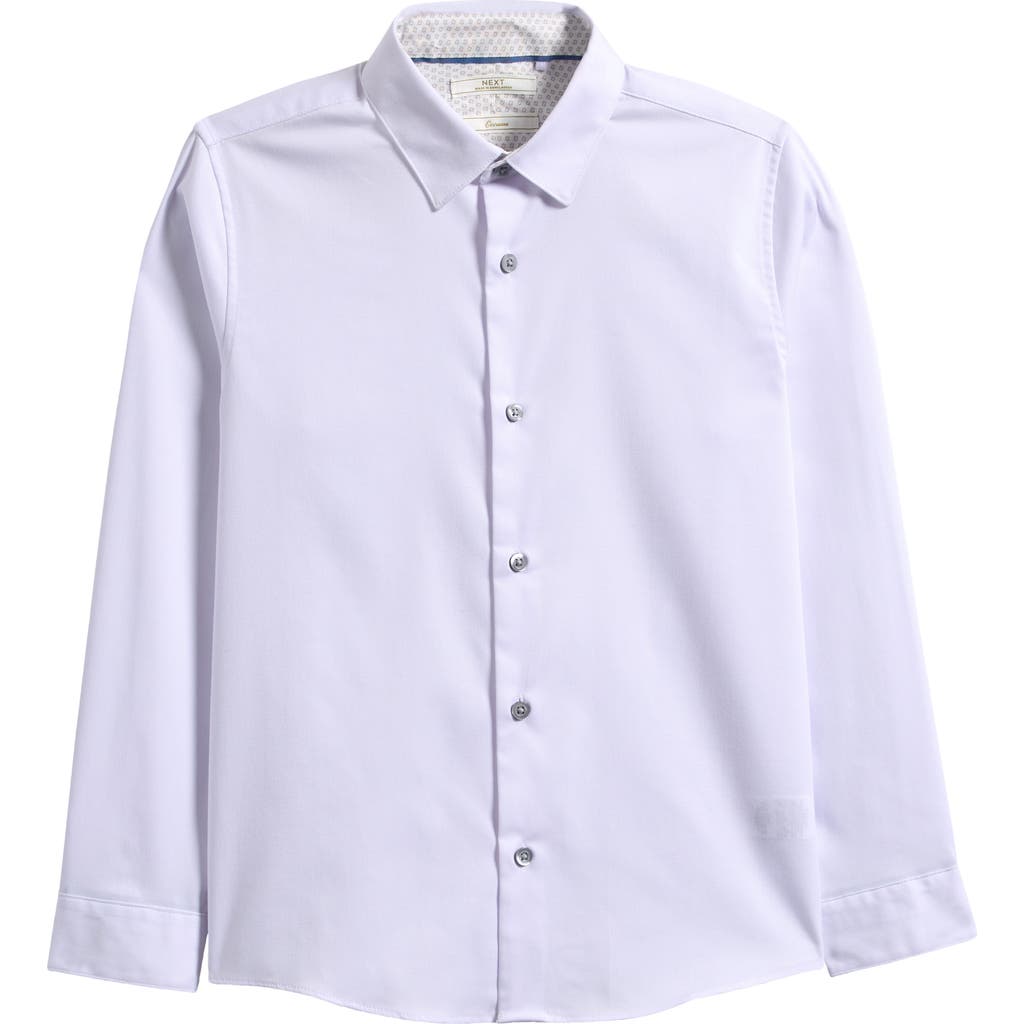 NEXT NEXT KIDS' PLAIN SMART SOLID WHITE STRETCH BUTTON-UP SHIRT