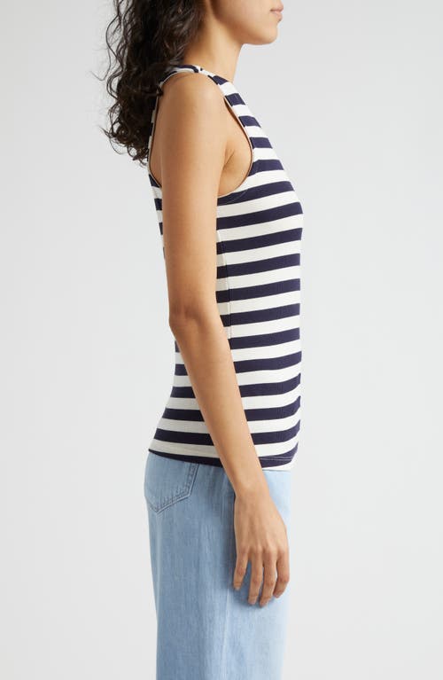 Shop L Agence L'agence Nia Stripe Racerback Tank In Navy/white Stripe