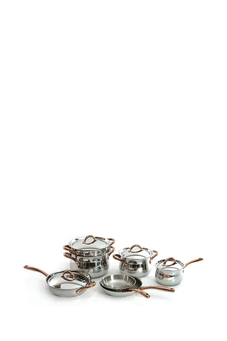 11-Piece Cookware Set with Rose Gold Handles, Main, color, SILVER/ ROSE GOLD