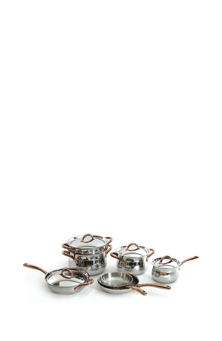 BergHOFF 11-Piece Cookware Set with Rose Gold Handles, Main, color, Silver/ Rose Gold
