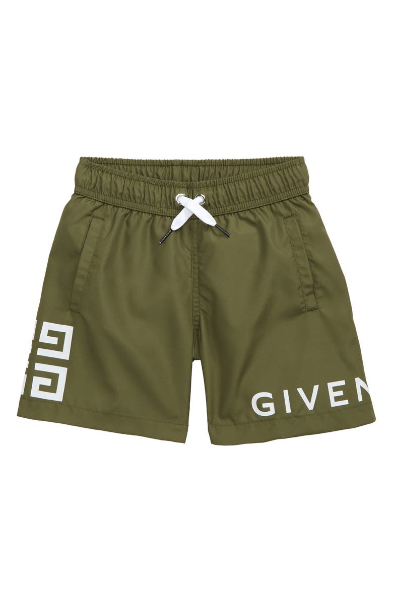 GIVENCHY KIDS Kids' Logo Swim Trunks, Main, color, 64H Khaki