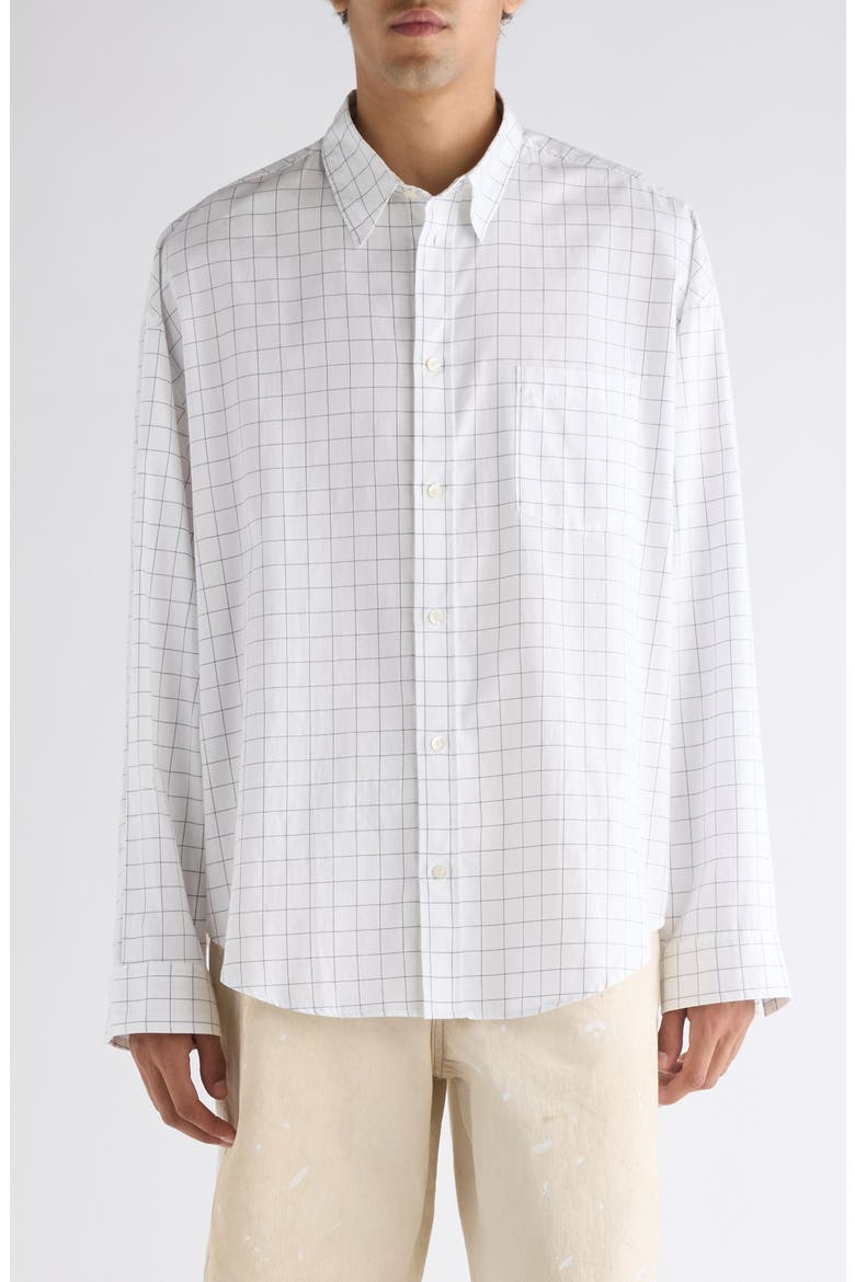 Setar Windowpane Plaid Brushed Cotton Button-Up Shirt, Main, color, WHITE/ BLACK
