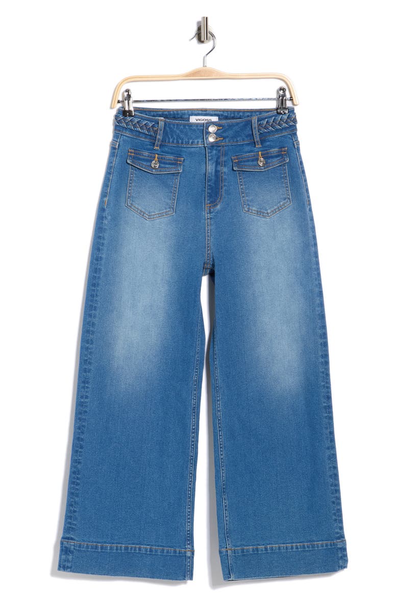Dylan Braid Waist Wide Leg Jeans, Alternate, color, MEDIUM WASH
