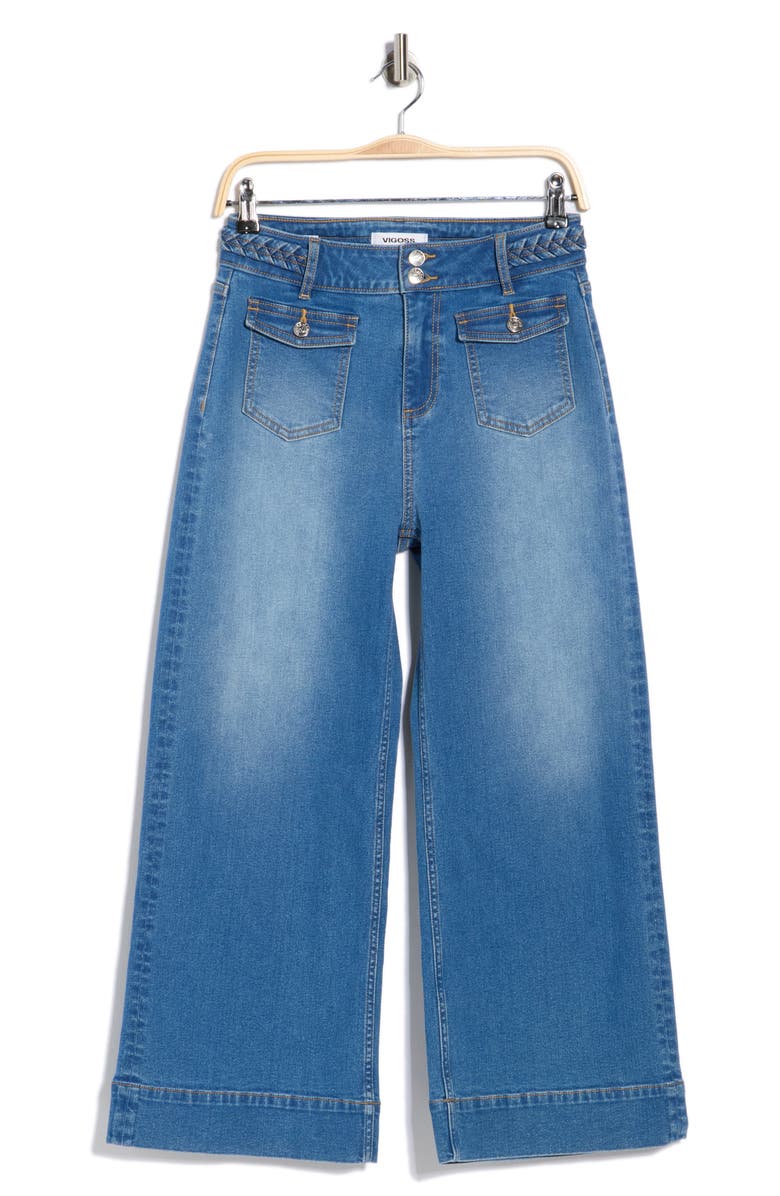 Vigoss Dylan Braid Waist Wide Leg Jeans, Alternate, color, Med Wash