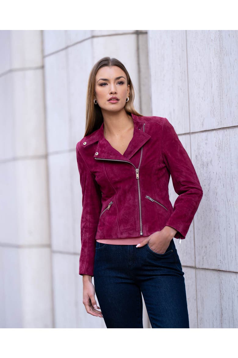 Hudson Suede Biker Jacket, Alternate, color, Bordeaux Blush