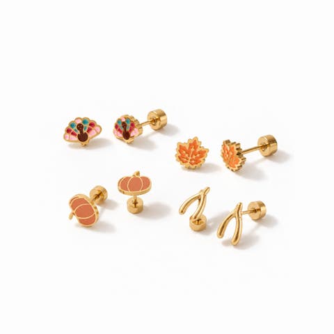 Thanksgiving Hypoallergenic Flatback Stud Earrings Set