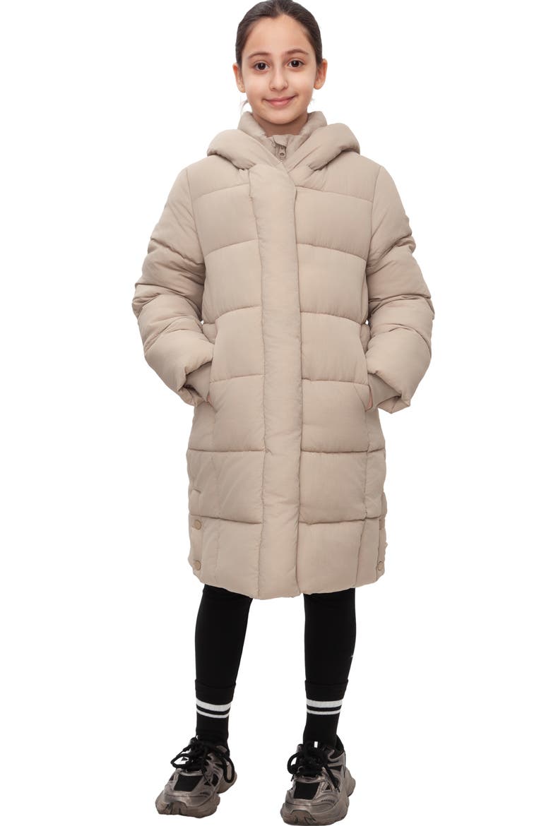 Kids' Knee Length Puffer Coat, Alternate, color, Beige