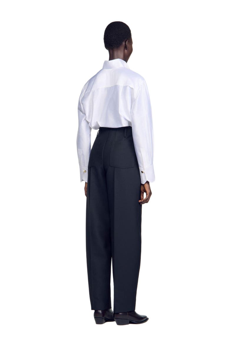 Barrel-leg Tweed Trousers, Alternate, color, Black
