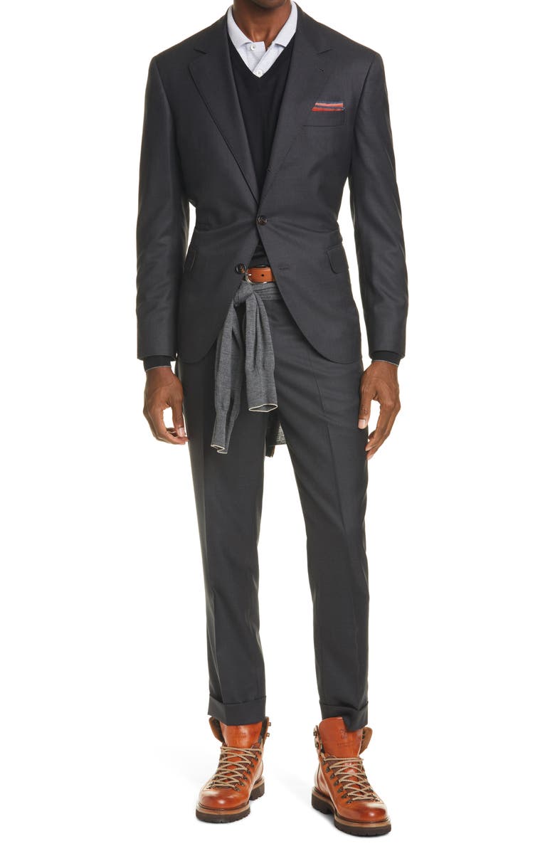 Brunello Cucinelli Micro Houndstooth Wool Suit, Main, color, 