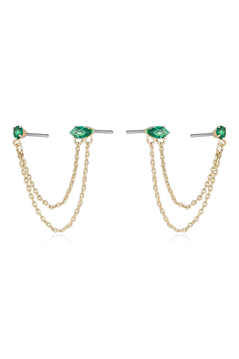 Double Piercing Chain Drop Earrings, Alternate, color, GREEN