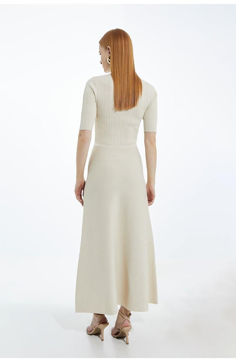 Karen Millen Rib Knit Military Trim Maxi Dress, Alternate, color, Natural