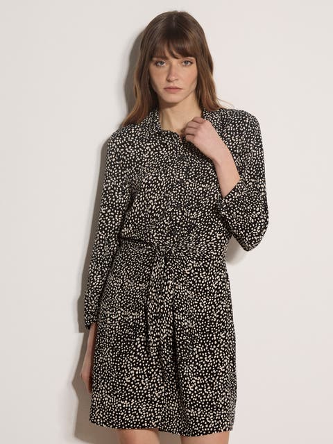Mono Texture Spot Tie Front Dress
