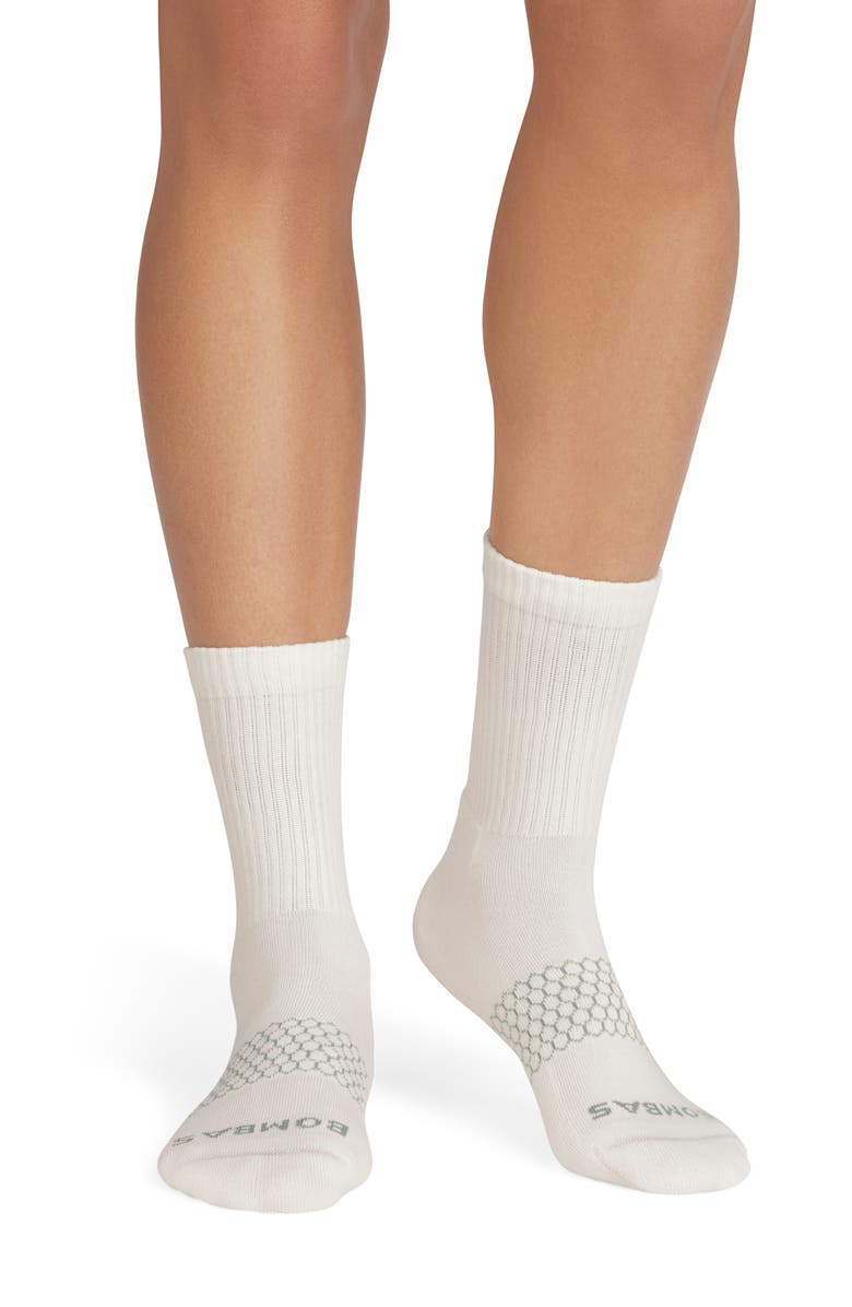 Bombas Solid Half Calf Socks, Main, color, Soft White/ Sage Stone