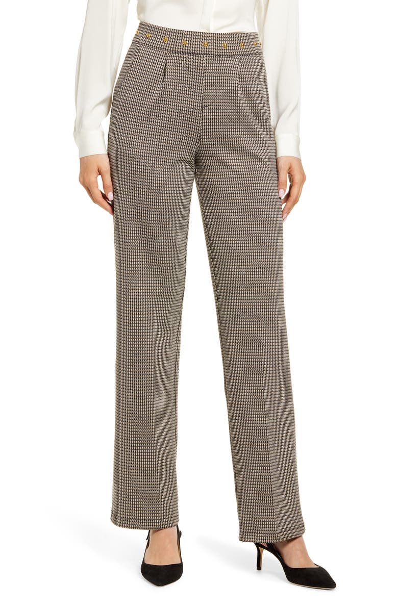 Hue Studded Waist Check Wide Leg Pants, Main, color, 