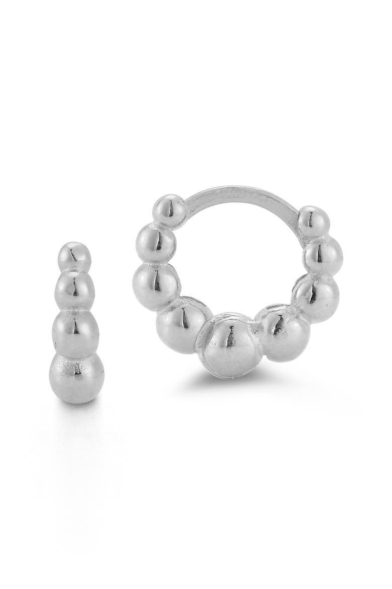 Sterling Silver Beaded Huggie Hoop Earrings, Main, color, SILVER