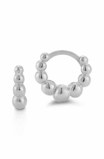 Sterling Silver Beaded Huggie Hoop Earrings