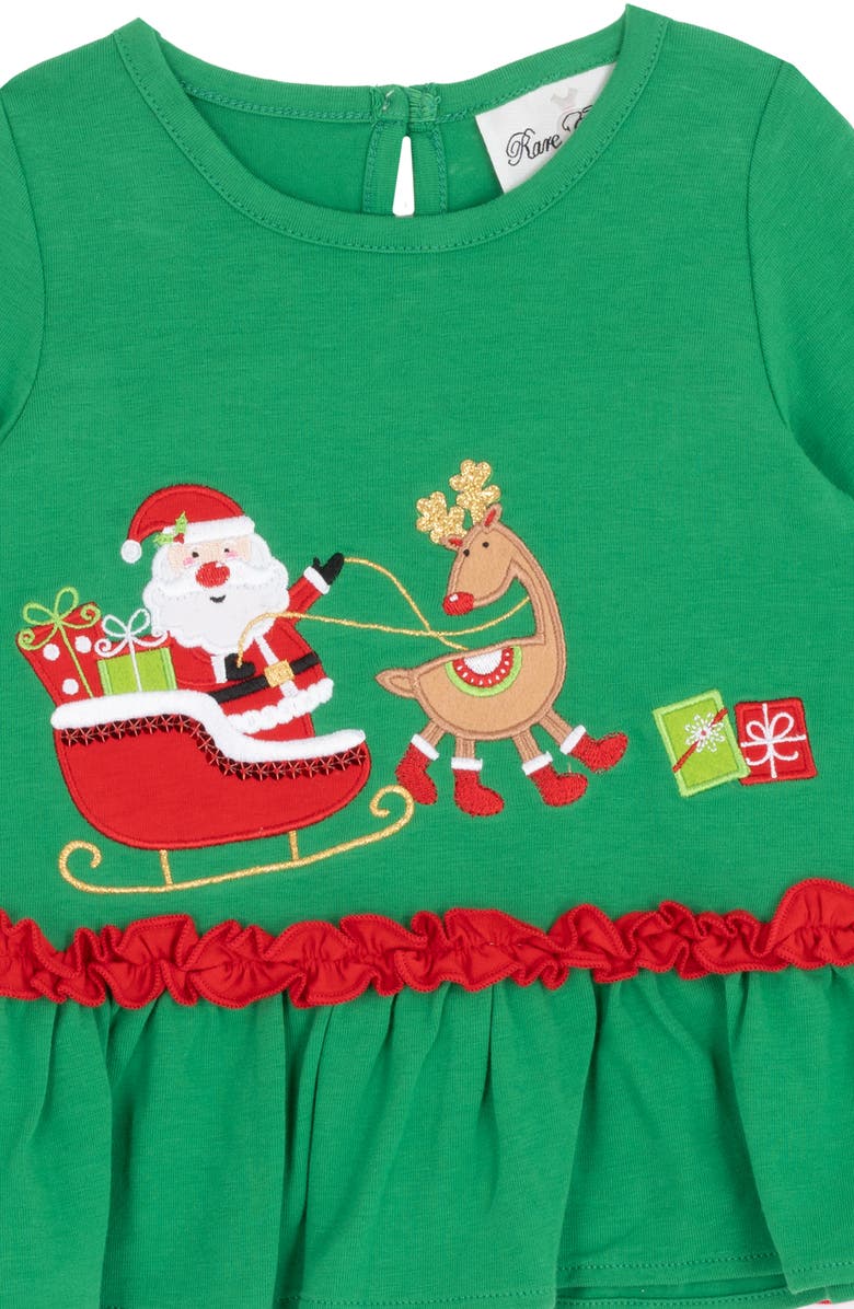 Rare Editions Santa Sleigh Appliqué Top & Leggings Set, Alternate, color, Green