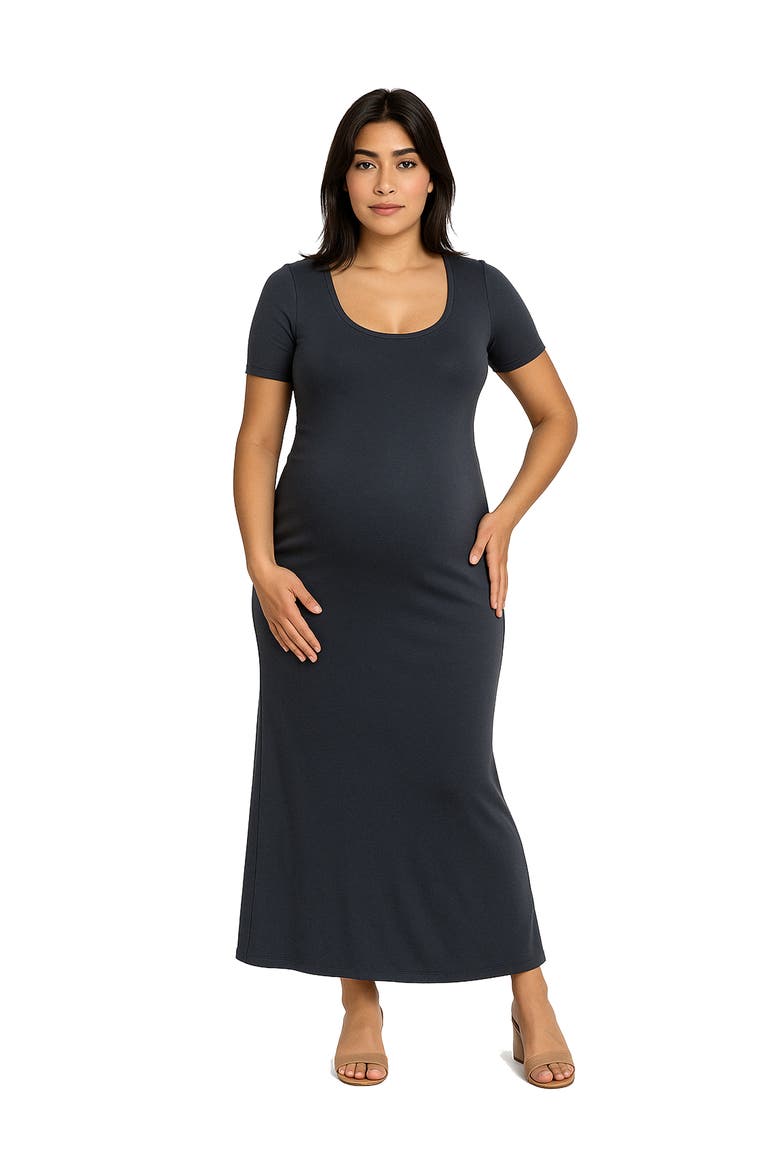 Casual Maternity Maxi Dress With Sleeves, Main, color, Charcoal