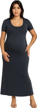 24seven Comfort Apparel Casual Maternity Maxi Dress With Sleeves
