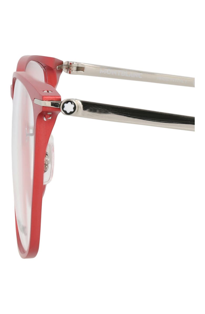 Montblanc 53mm Square Optical Glasses, Alternate, color, Red Silver Transparent