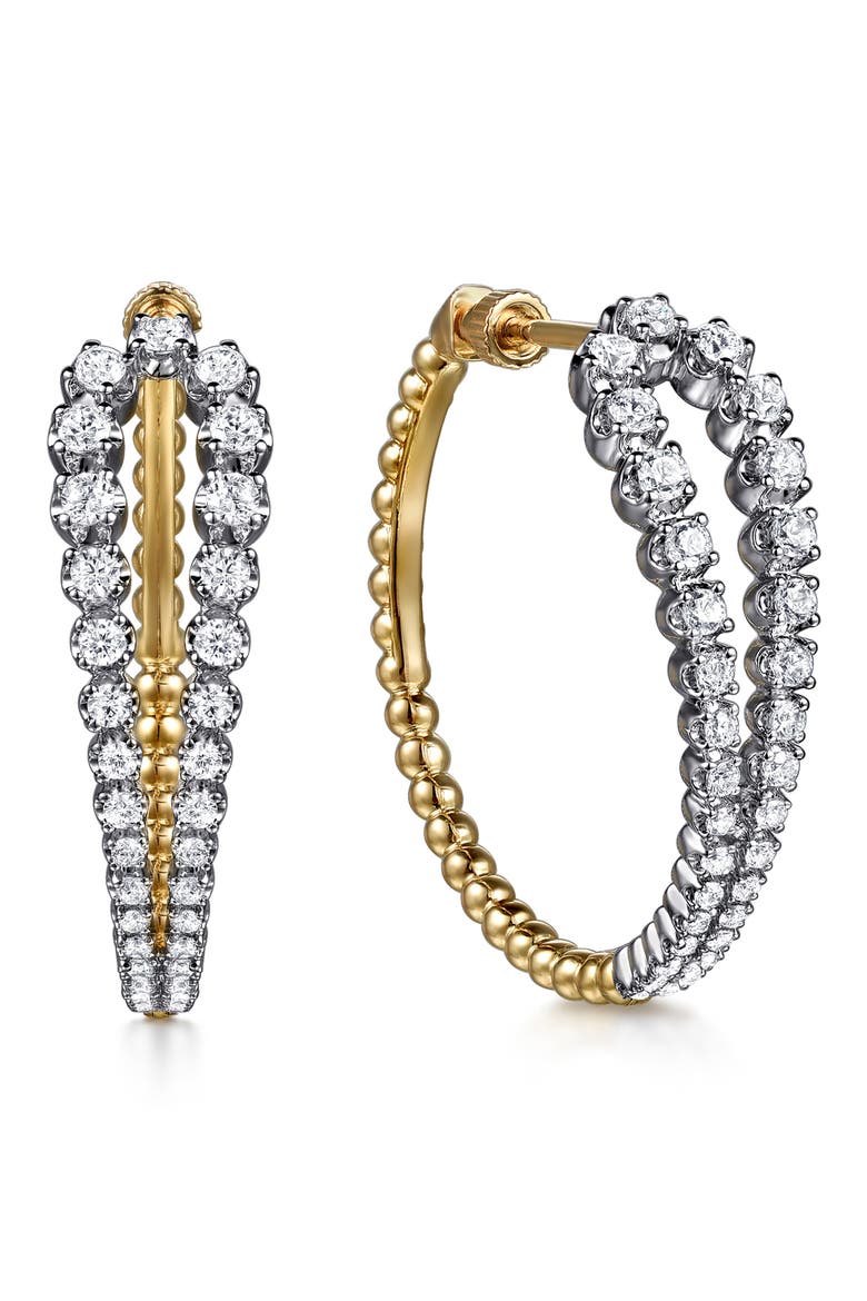 Bujuka 14k Gold Diamond Hoop Earrings, Main, color, 14K YELLOW/ WHITE GOLD