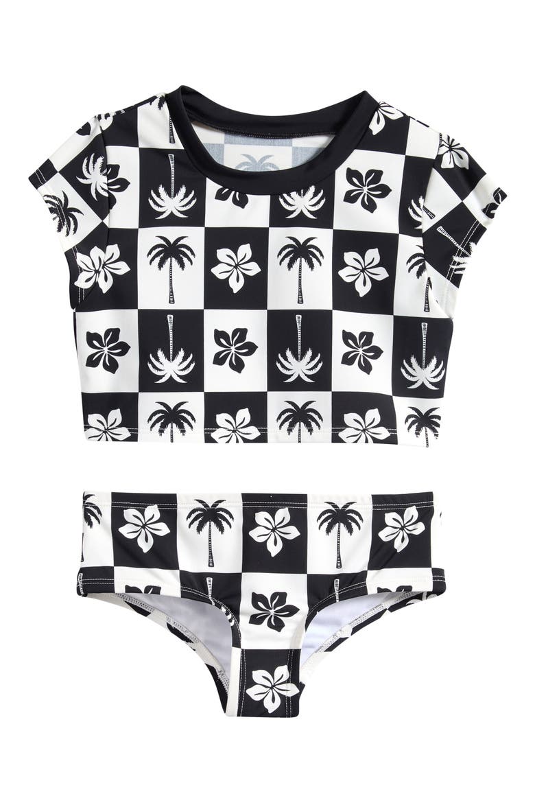 Two-Piece Cropped Top & Bottoms Swimsuit, Main, color, MARSHMALLOW/ BLACK